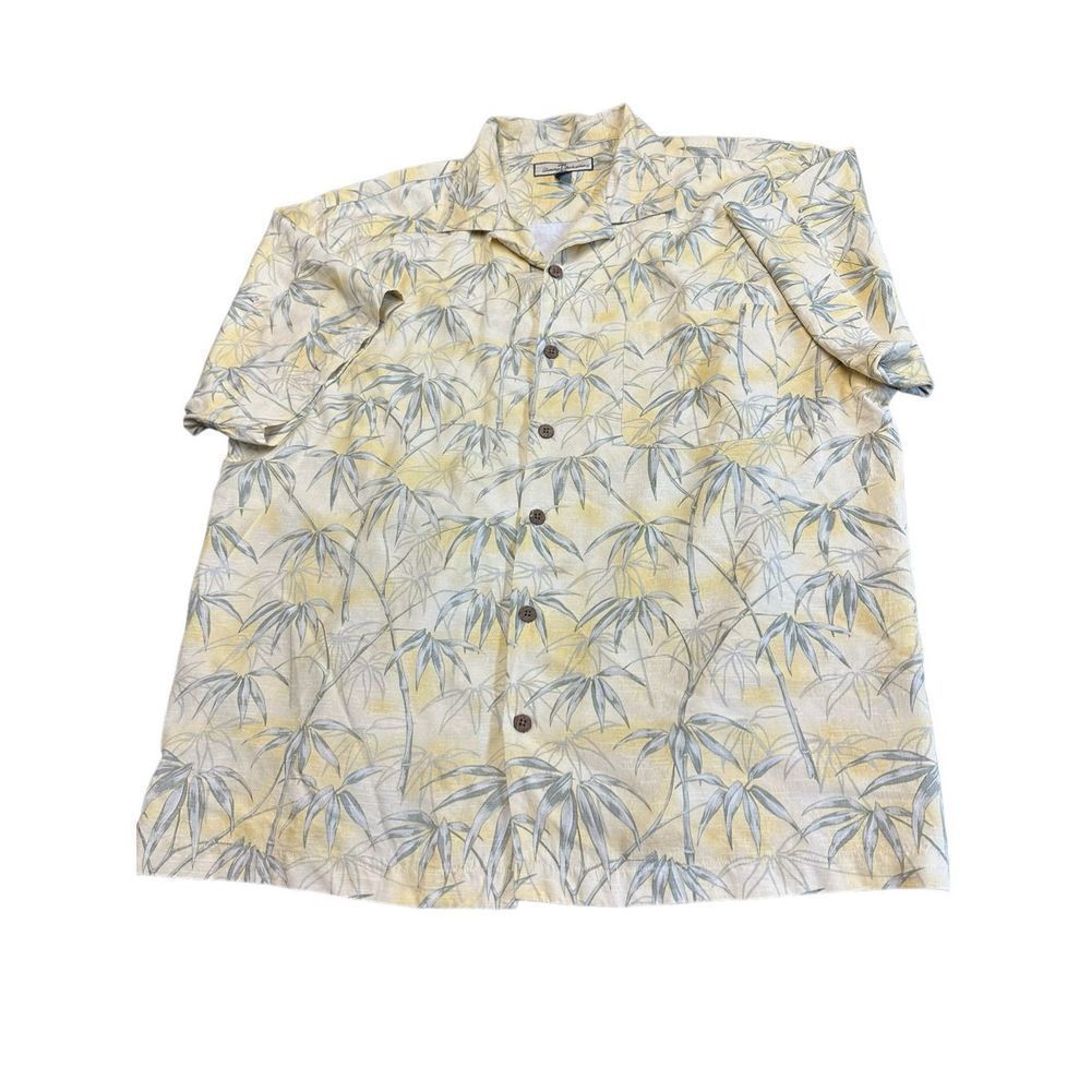 Tommy Bahama Yellow Tropical Floral Silk Button Up Men’s Shirt Size XL